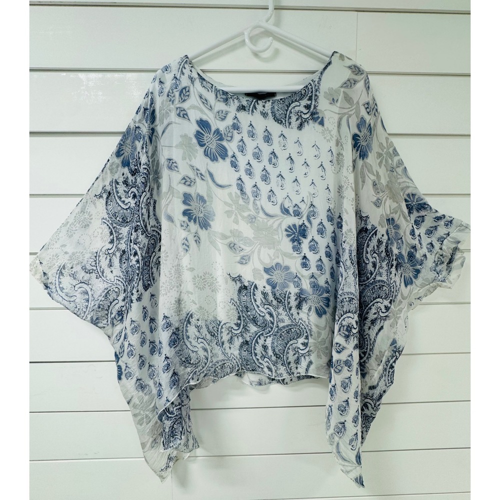 Saks Fifth Avenue Blue White Paisley Floral Poncho Top Made in Italy Small